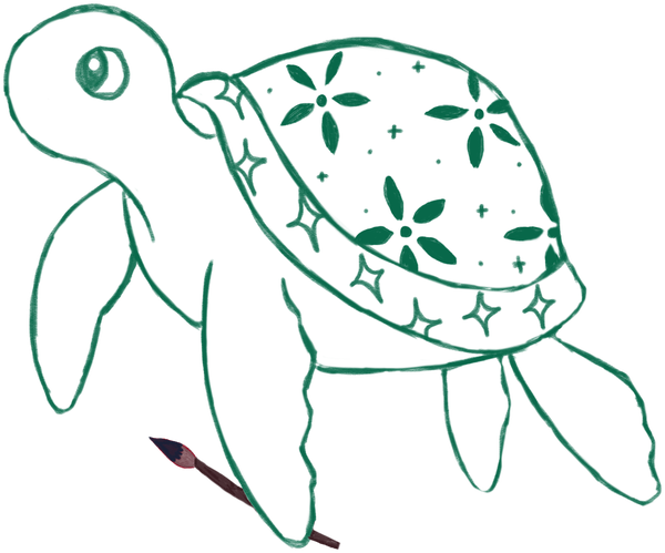Sea turtle holding a paintbrush