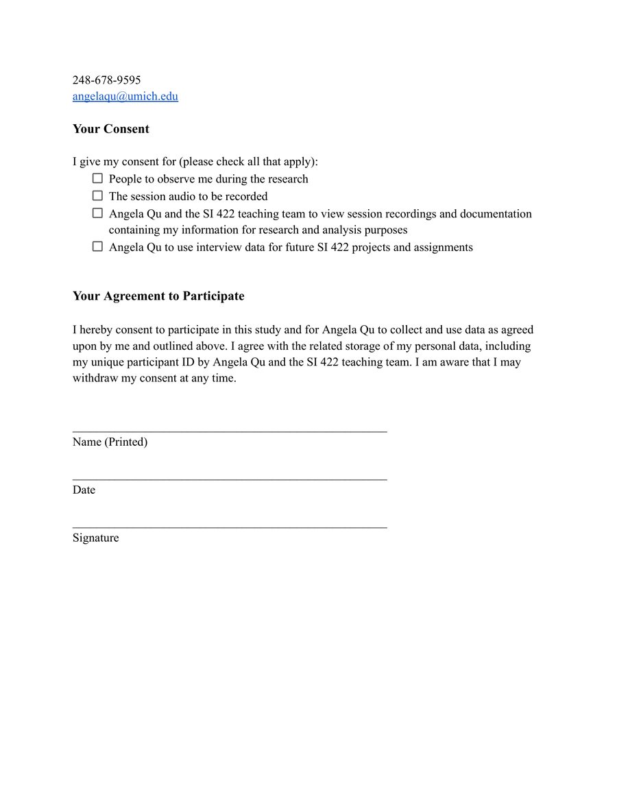 Informed consent form, page 2