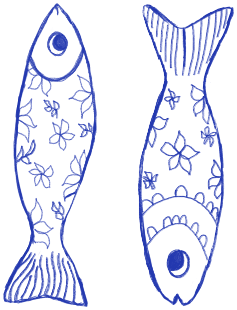 Two patterned fish illustrations